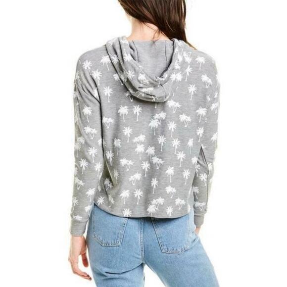 CHASER Womens Gray Palm Trees Cropped Yoga Hoodie Sweatshirt Medium - Picture 2 of 13